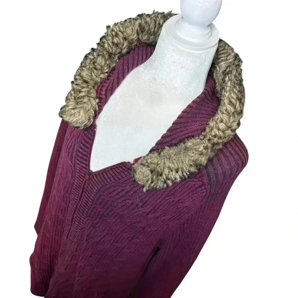 Eddie Bauer Burgundy Zip Up Hooded Sweater Size XL - Picture 3 of 5